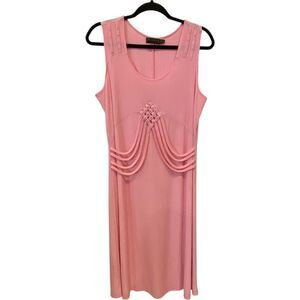 Picadilly Shift Midi Dress Sleeveless Scoop Neck Pink Womens L Rhinestone Summer